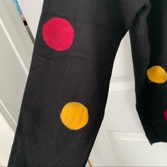 BLACK POLKA DOTS EMBROIDERED SWEATER WOMEN SIZE L - Picture 9 of 13